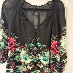 a.n.a Black Multicolor Floral Blouse
